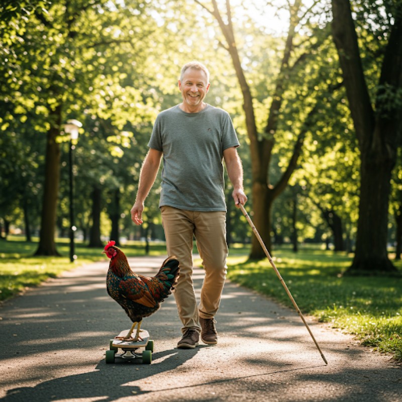 The man and his lazy hen